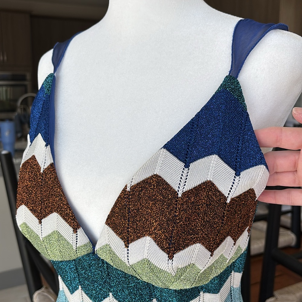 Cache Vintage Knit Chevron Midi Dress Blue/Green/Cream/Brown/Turquoise S - Picture 3 of 6
